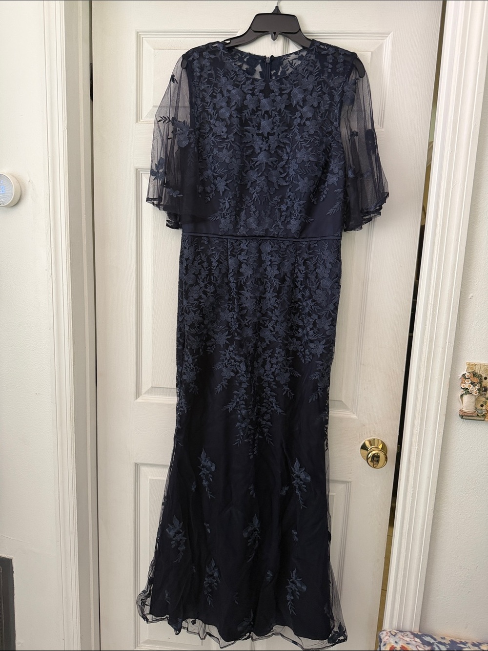 JS Collections Navy Blue Embroidered Lace Maxi Dress